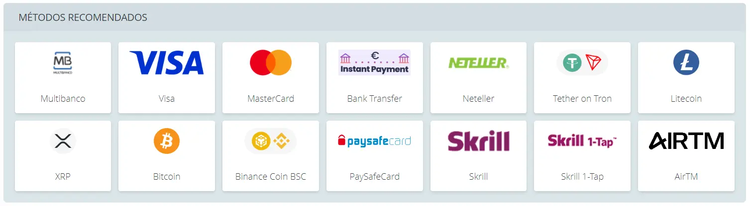 Métodos de depósito recomendados na 22Bet