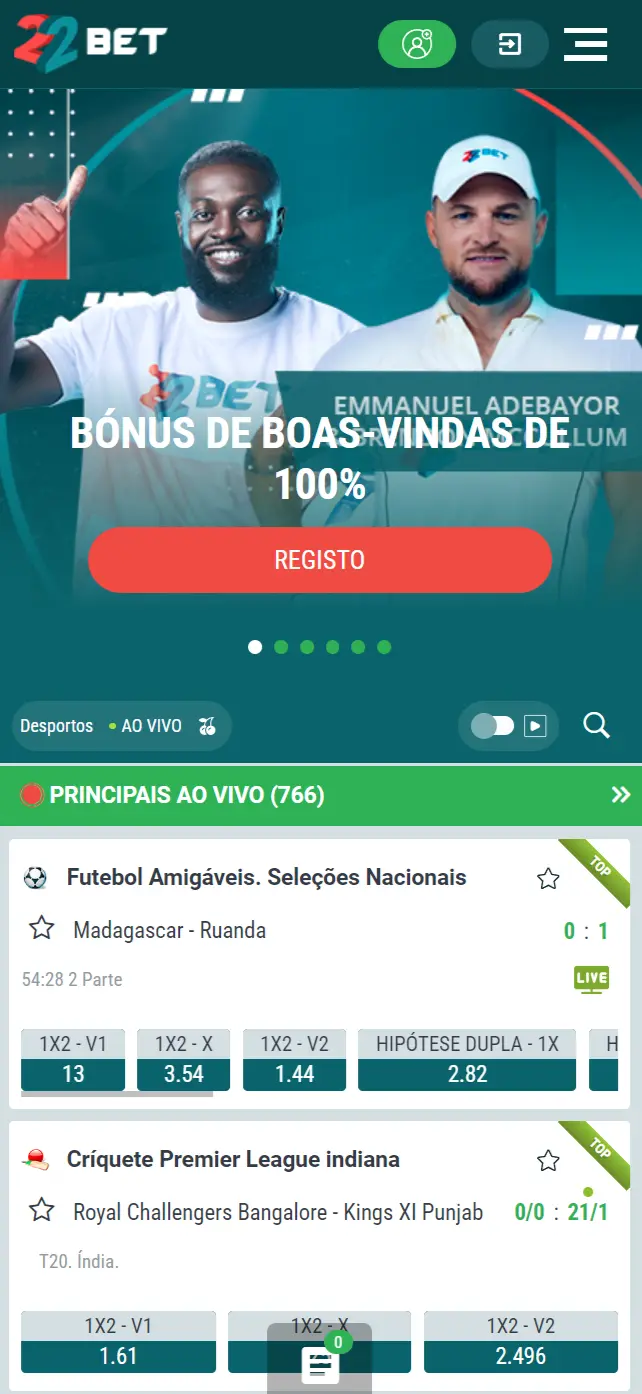 Versão móvel do 22Bet